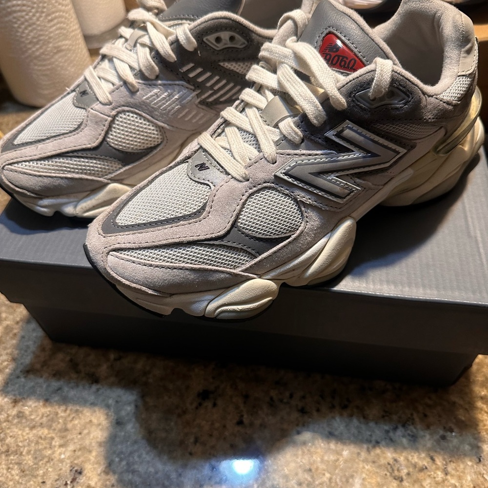 New Balance 9060 Gray and Cream Athletic Sneakers